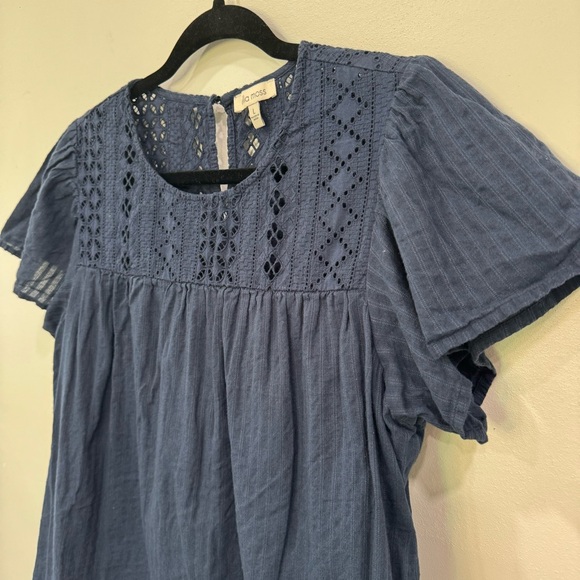 ELLA MOSS Brianne Navy Blue 100% Cotton Eyelet Peasant Top Size Large - Picture 3 of 9